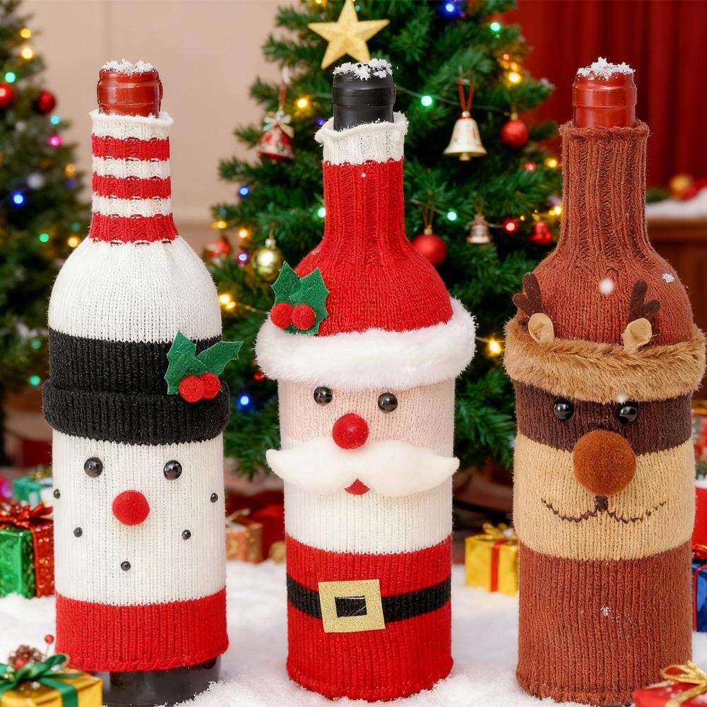 Vánoční sada obalů na láhve Santa Sněhulák Tkané sáčky na láhve na vánoční večírek Dekorace jídelního stolu Novoroční dárky