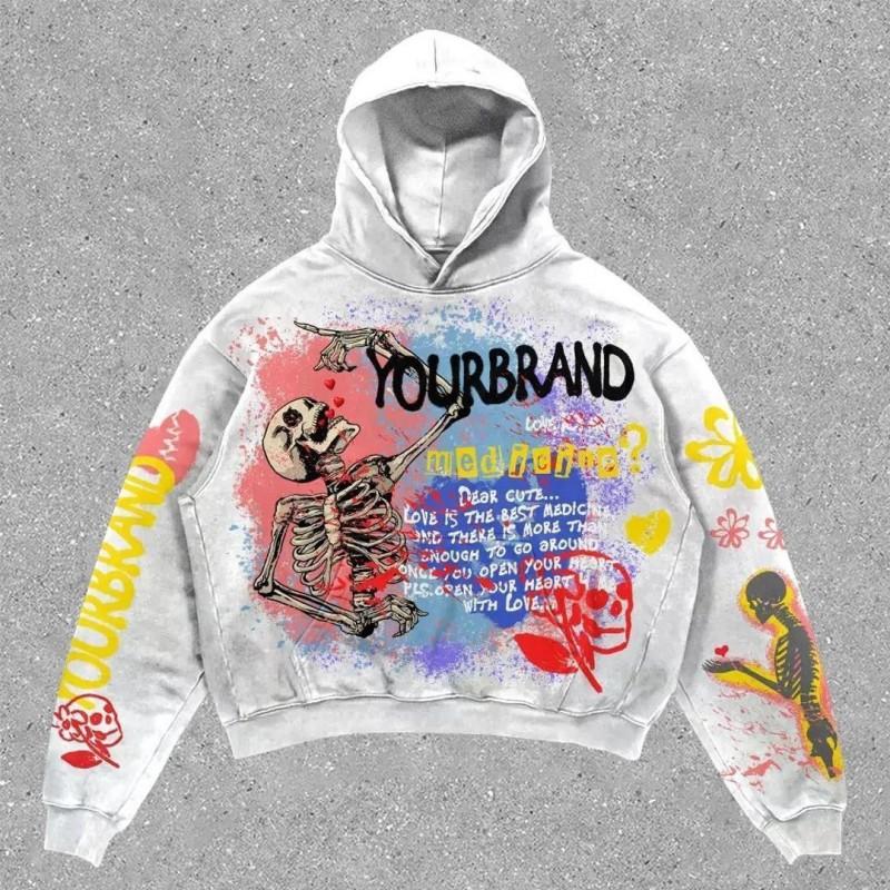 26 American Punk Gothic Skull 3D Print Cropped Hoodie Loose Fit Women