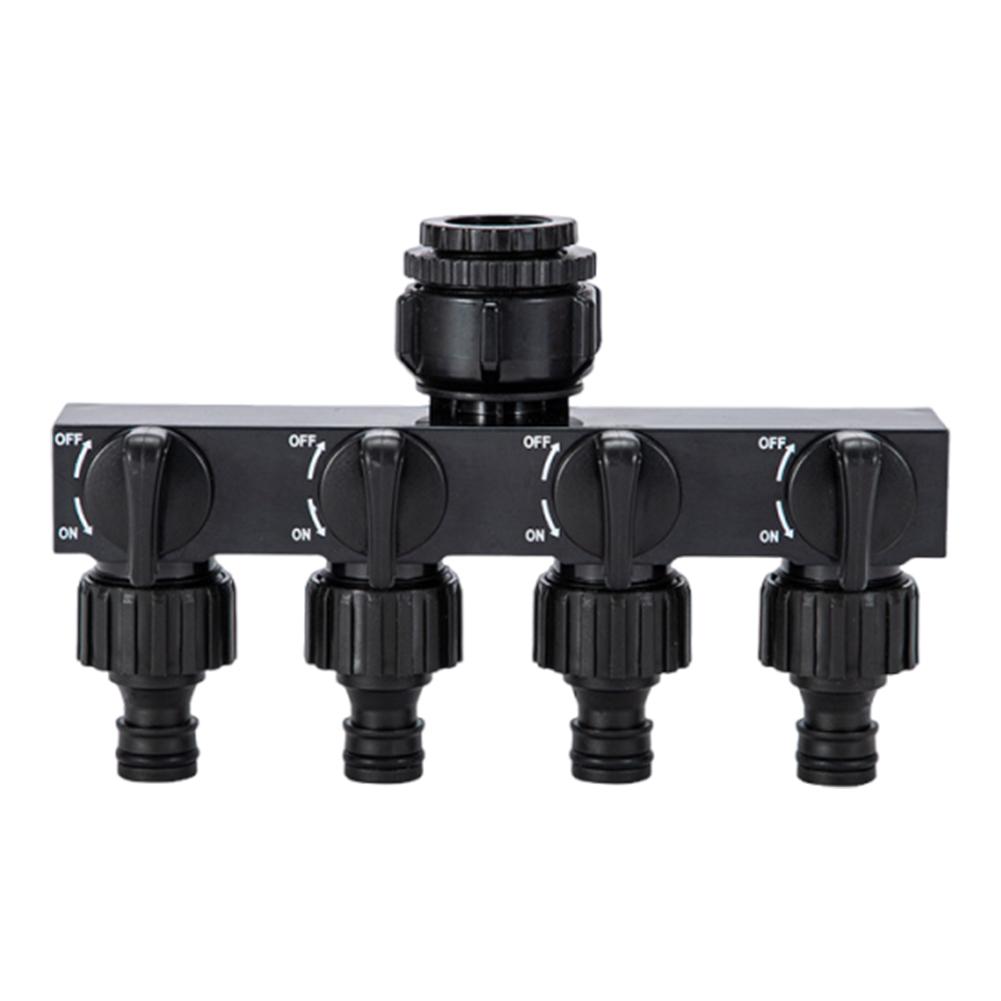 

4 Way Hose Splitter with Shut Off Valve Garden Hose Connector Hose Adapter Connector for Regulating And Shutting Off Water Flow чорний