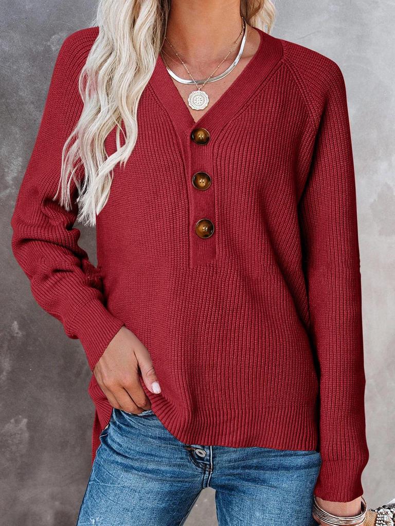 2025 Autumn/Winter Women's V-Neck Button Knit Sweater - European/American Style