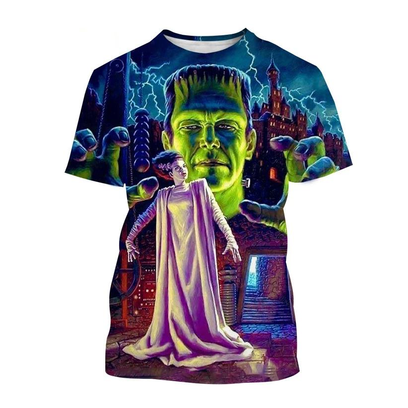 Klassischer Horrorfilm Frankenstein 3D-bedruckte T-Shirts für Männer/Frauen, Sommer-Hip-Hop-Trend, kurzärmeliges T-Shirt, übergroße Streetwear