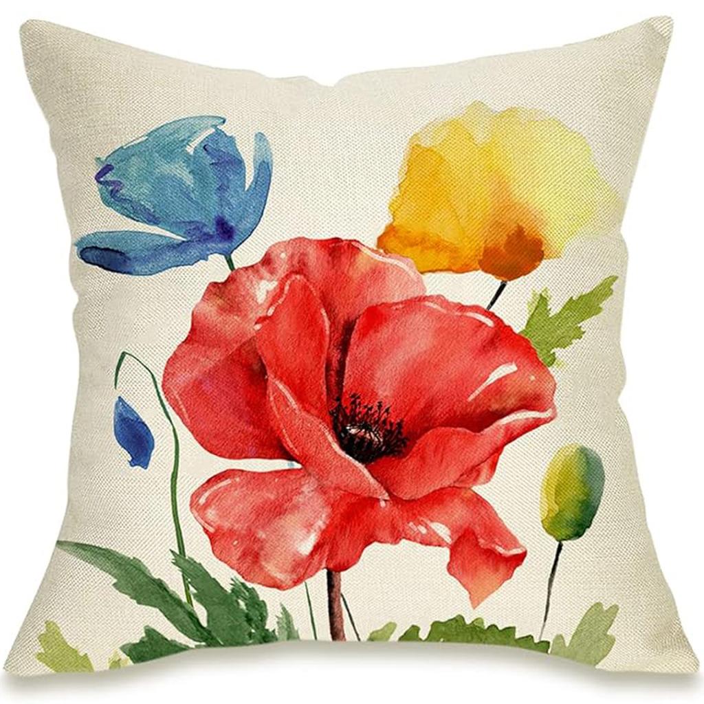 New Spring Fresh and Beautiful Linen Pillowcase Sofa Bedside Plant Flower Pillow Cushion Cover