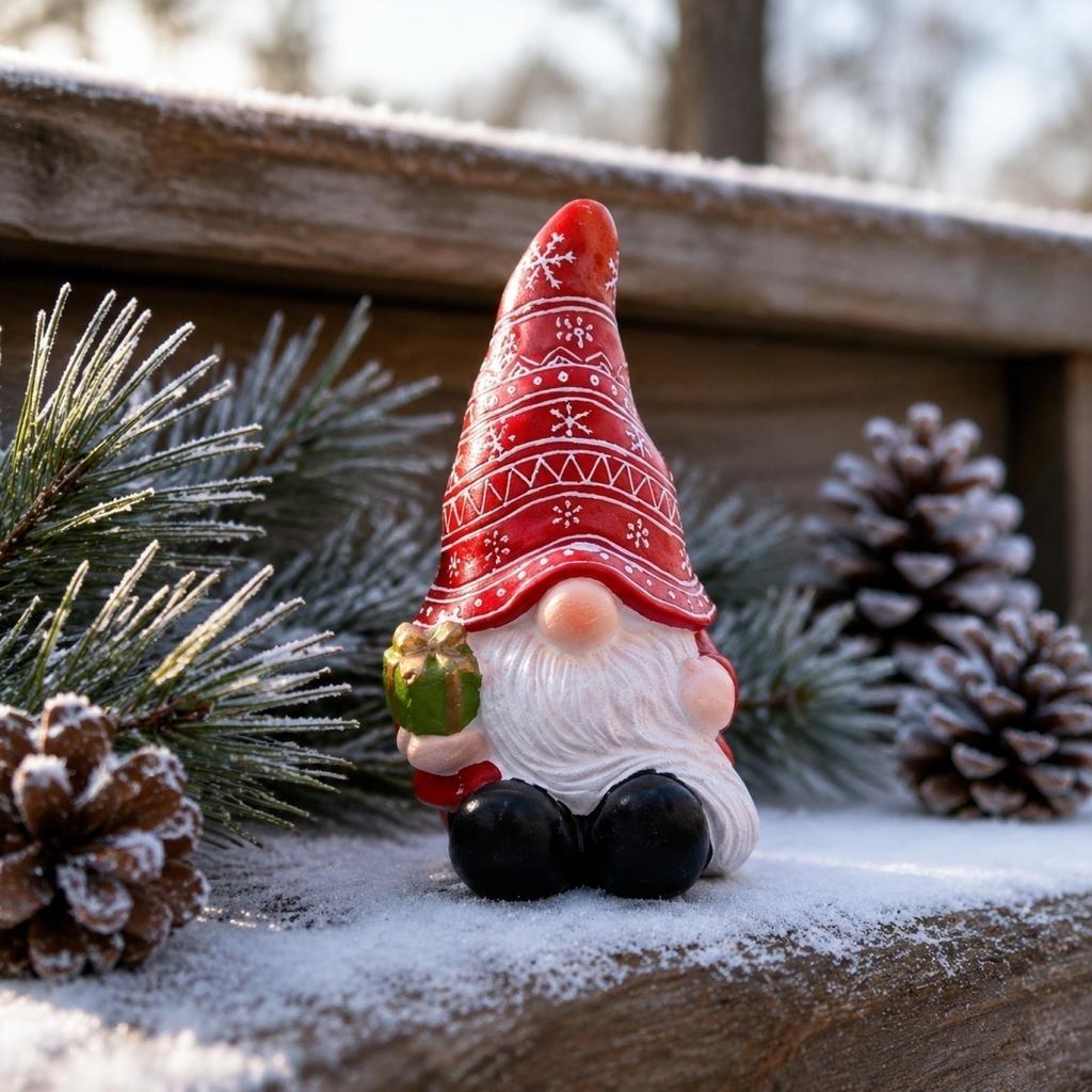Christmas Gnome Cement Statue - Beard Dwarf Decoration for Garden, Patio, and Home