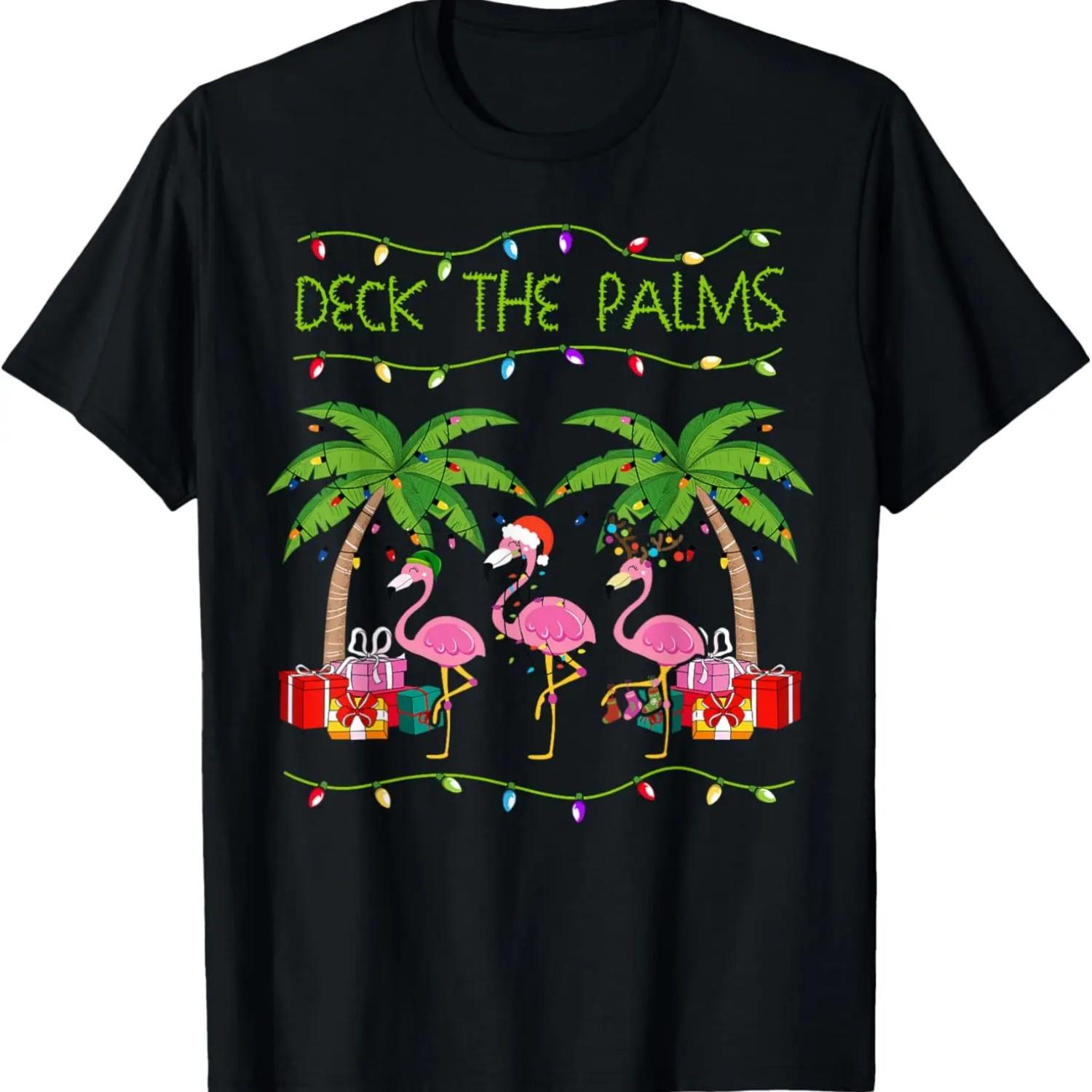 

Funny Deck the Palms Merry Flamingo Christmas In July Idea T-Shirt XXXXXL чёрный
