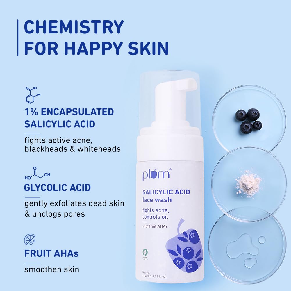 Plum 1% Encapsulated Salicylic Acid Foaming Face Wash 110ml Pack Of 1 | Deep Cleansing & Oil Control