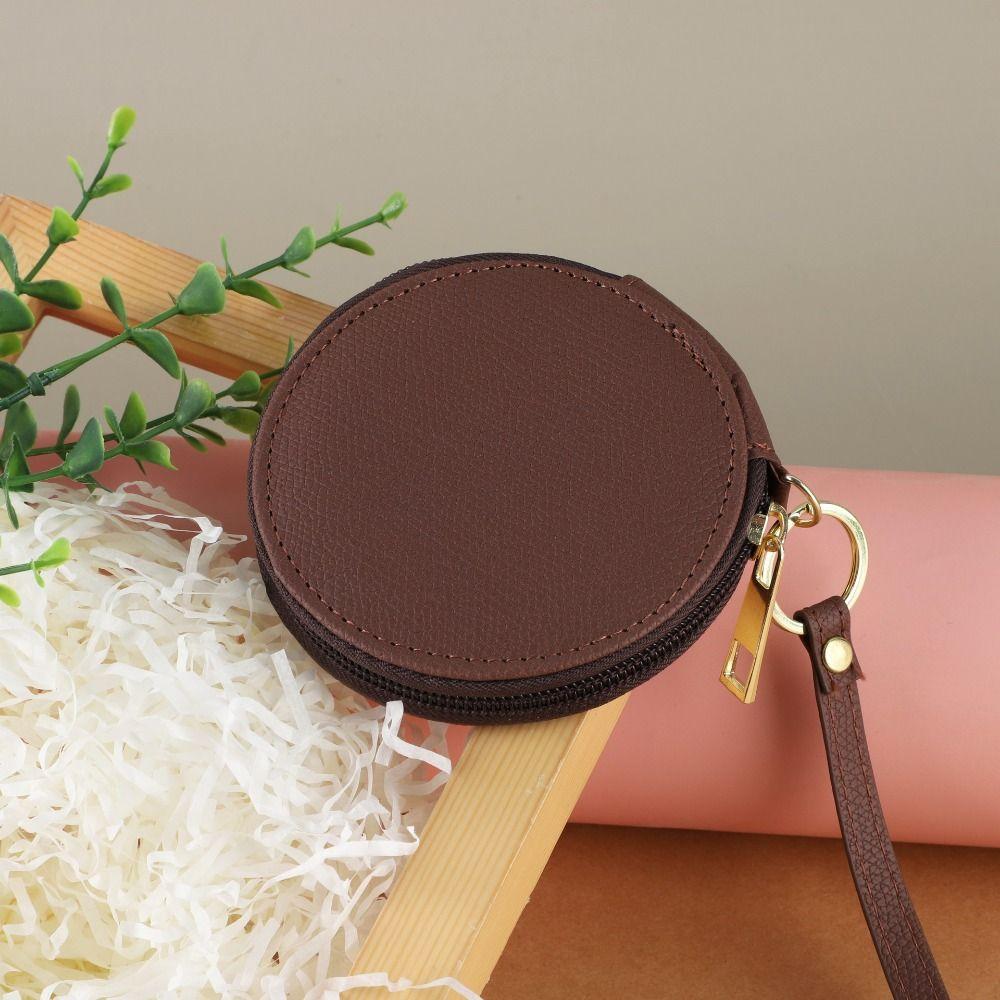 Zipper PU Leather Coin Purse Bag Pendant Keychain Small Storage Bag Round Wallet  Bag Pendant Decor