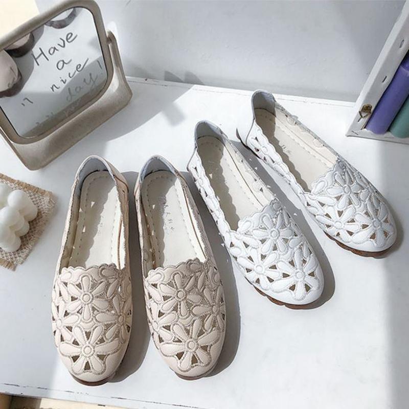 Spring  Summer Hollow Sandals Women's All-match Hole Shoes Flat with Soft Bottom Non-slip Peas Shoes Flat Bottom
