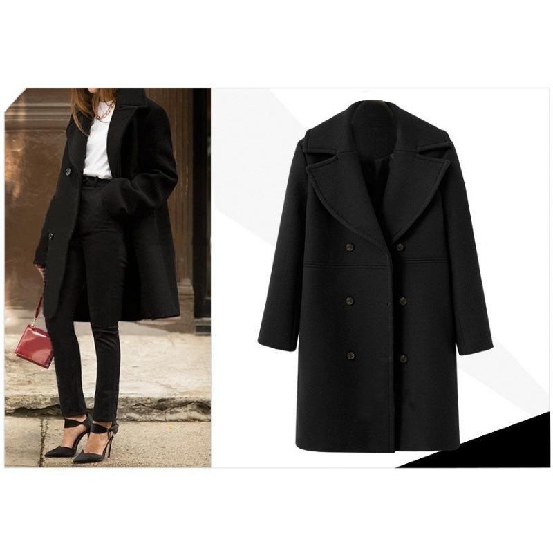 Women Plus Size Mid Length Woolen Long Sleeve Overcoat Casual Outerwear