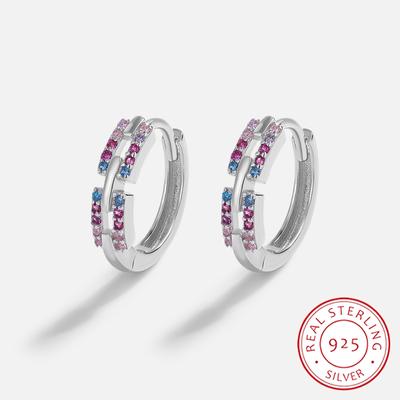 High-quality Sterling Silver Earrings for Women's Fashion Colorful Zircon Earrings Party Jewelry Anniversary Gift S925 Silver Jewelry