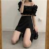 2022 Black High-Waisted Irregular Midi A-Line Skirt with Slimming Slit