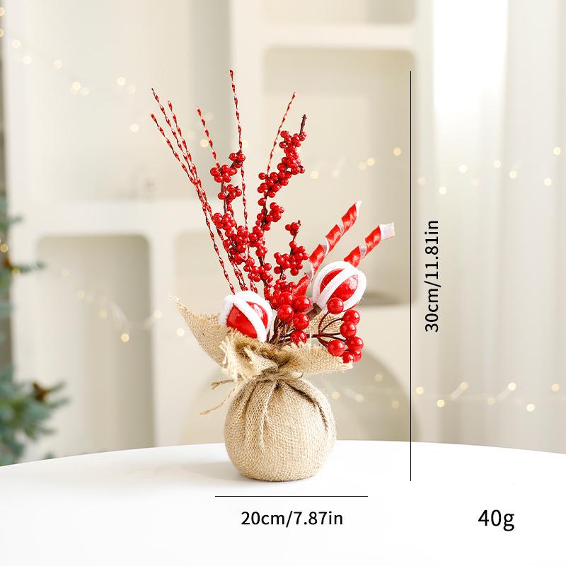 Christmas Burlap Branch Ornament with European Scene and Red Berries