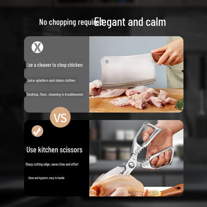 Heavy-Duty German-Style Kitchen Scissors: Stainless Steel, Multifunctional for Poultry & Bone Cutting