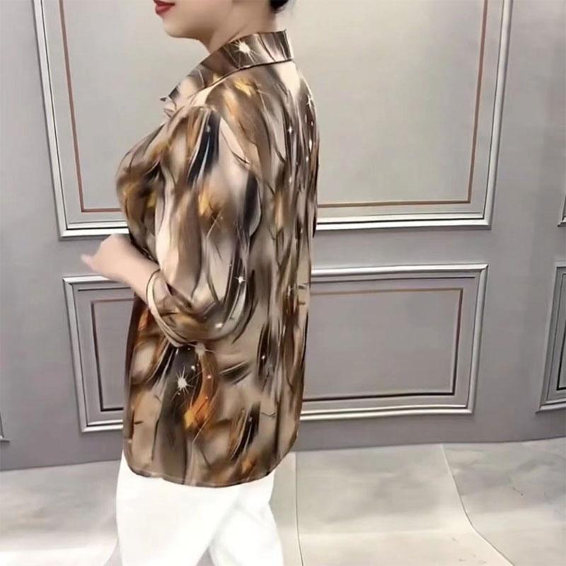 Vintage Printed 3/4 Sleeve Shirt Commute Spring Summer New Turn-down Collar Women's Clothing Casual Single-breasted Loose Blouse
