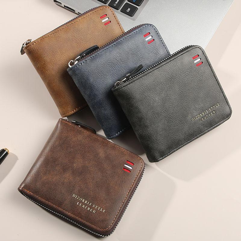 Schoolbag Men's Wallet Short 1011 New Solid Color Youth Simple Triple Fold Wallet Multifunctional Student Zipper Change Bag