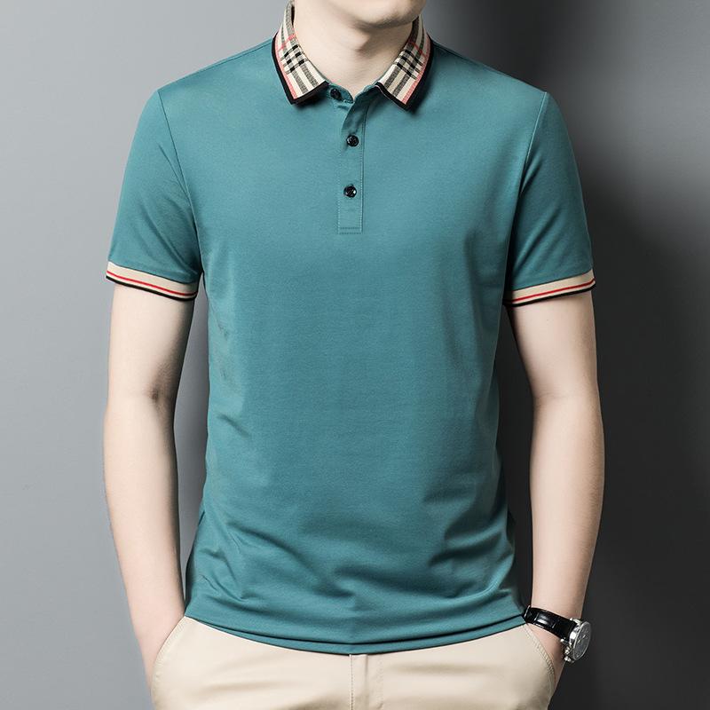 Pánské tričko s krátkým rukávem, špičkové polo tričko nežehlivé s klopou z morušového hedvábí, tričko s polovičním rukávem, top