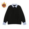 Mens Oversized Long Sleeve Fleece-Lined Pullover Top With Color-Block Collar Detail Casual Streetwear Shirt-Style Sweatshirt