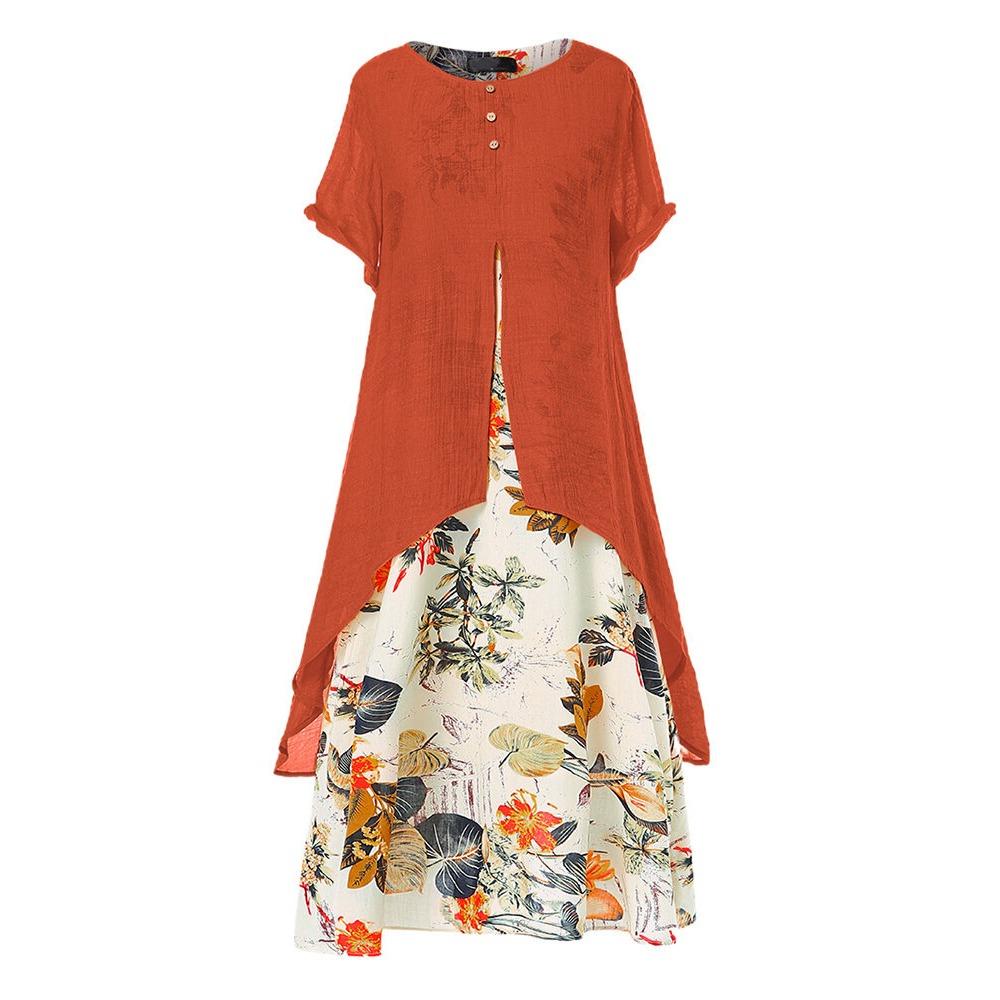 Ta sukienka to stylowa, długa sukienka z bawełny i lnu w kwiatowy wzór, sukienka plus size dla kobiet z szerokim dołem.