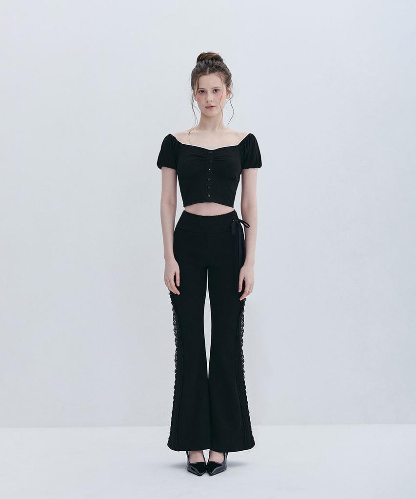 Moabel Contour Line Ribbon Pants - Black