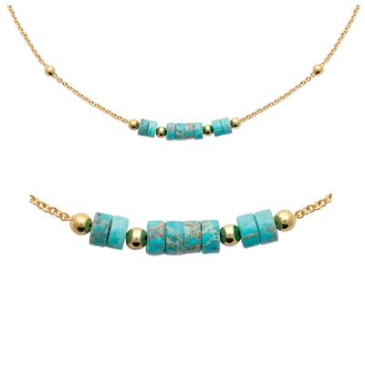 [R5823] - Gold Plated Necklace 'Mineralia' Golden Green (jasper) - 45cm 5mm