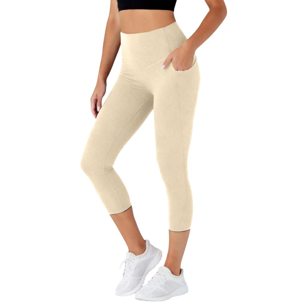 Hohe Taille Nahtlose Capri-Leggings für Damen Weiche Dehnbare Yoga-Hose mit Breitem Bund für Training Laufen Fitness