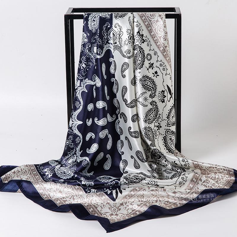 Chinese Style 90 * 90Cm Large Square Scarf Simulation Silk Scarf Scarf Shawl