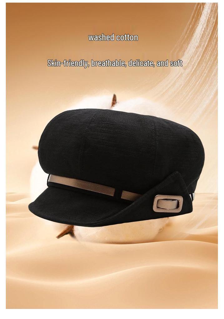 Korean Style Face-Slimming Octagonal Beret for Large Heads - Fashionable, Versatile, Small-Brim Fisherman Hat for Spring and Autumn