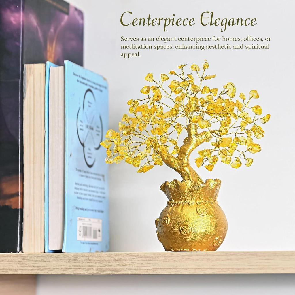 Copac Citrin Norocos Feng Shui – Copac de Cristal al Vieții cu Bază Aurie | Bonsai Copac al Banilor pentru Prosperitate, Energie Pozitivă și Abundență |