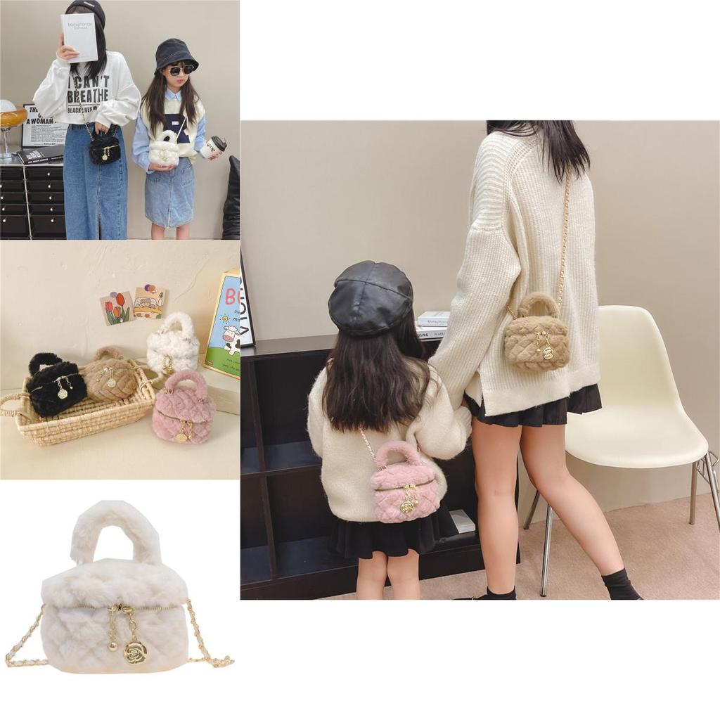 Stylish Mini Plush Handbag For Kids With Trendy Quilted Design Available In Multiple Colors