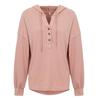 Autumn Winter Women Casual Solid Color Loose V Neck Hoodie Top Single Breasted Shirt