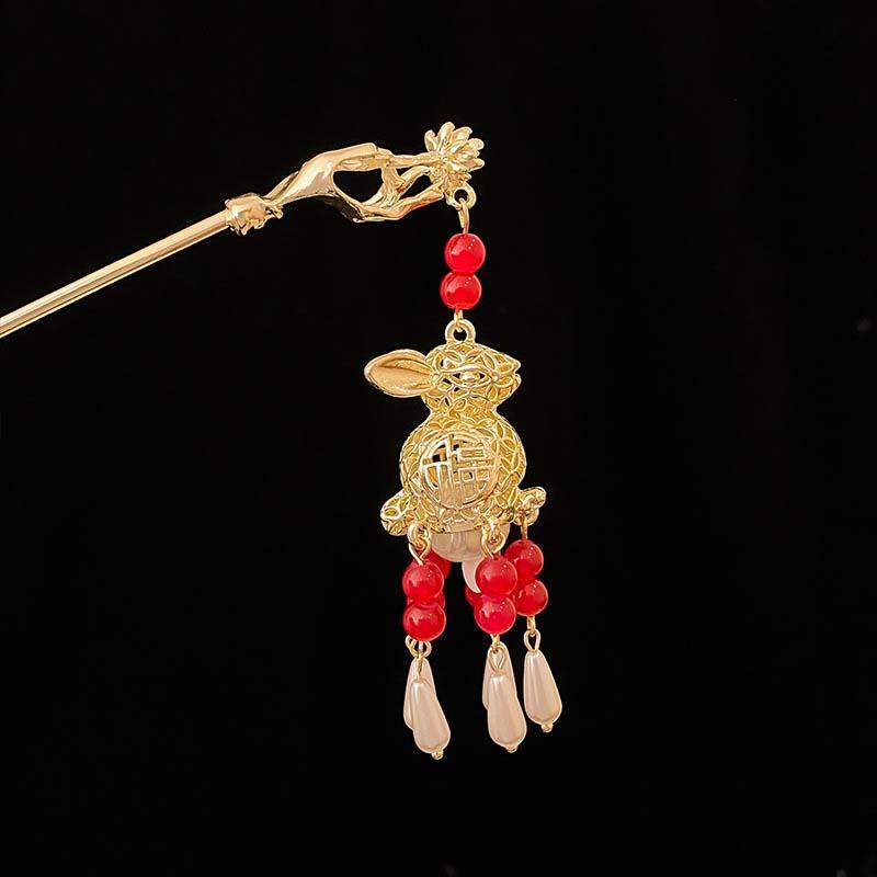 Chinese Rabbit Lantern Hair Pin Clips Hair Sticks LED Light Hair Accessories for Women Kids Retro Lotus Flower Tassel Headpieces