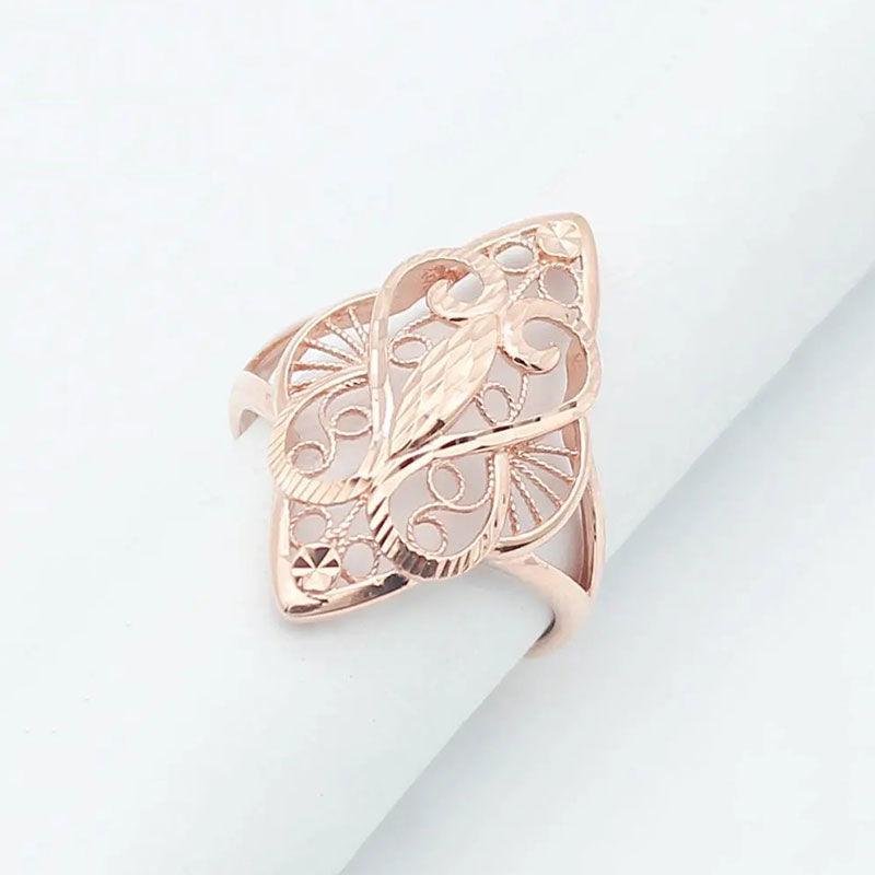

Russian Purple Gold Rhombus Hollow Ring Generous Temperament High-End Luxury Rose Gold Plated Live Ring