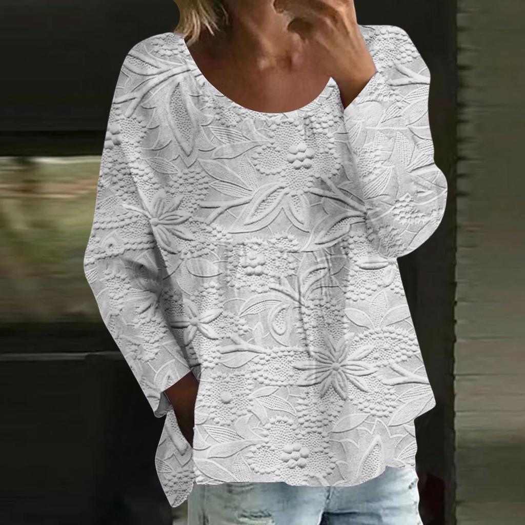 Women's Casual Fashion Loose Round Neck Floral Print Long Sleeve Top