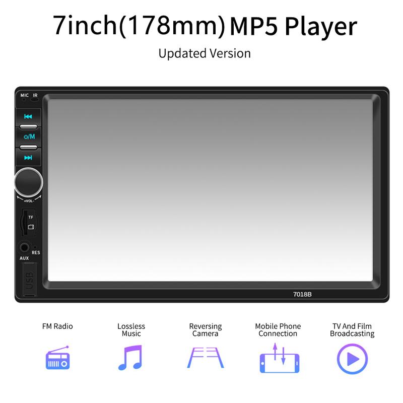 Universal 7  HD Car MP5 Player Multi-function Radio Bluetooth 5.0 Car Locator Stereo Multimedia Player with Reversing Backup Cam