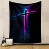 Neon Glowing Cross Galaxy Stars Spiritual Design Patterned Tapestry for Bedroom and Living Room Home Decor