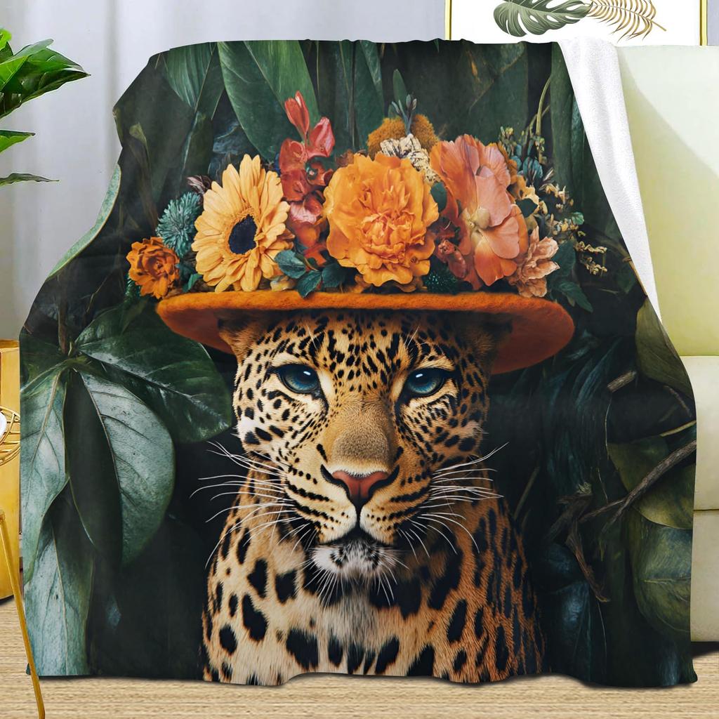 Leopard Print Blanket,Wild Animal Cheetah Throw Blanket,Flower Fleece Blanket for Couch Bed Sofa,Soft Warm Fuzzy Flannel Blanket