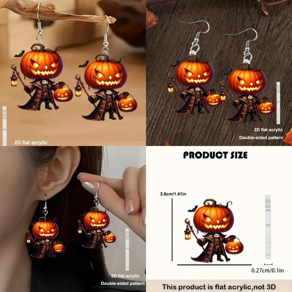 Halloween Themed Cartoon Pumpkin Pattern Women Acrylic Earrings For Casual Fashion Adults