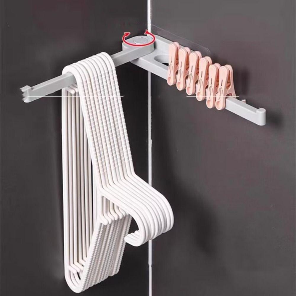 Wall-mounted Clothes Hanger Rotatable Balcony Organizing Rack Durable Storage Rack