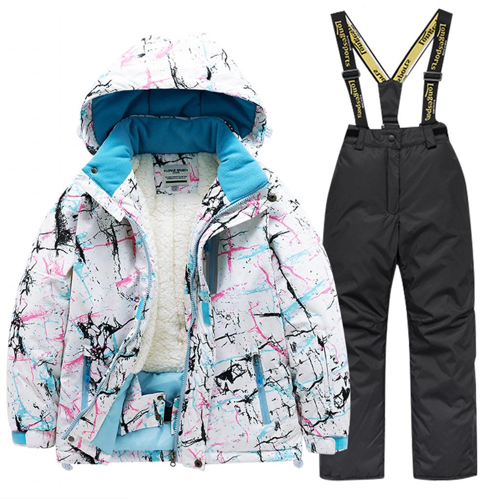 Children's Fashion Skiwear Set Boys' And Girls' Thickened Waterproof Warm Ski Suit Jacket And Trousers Outfit Set