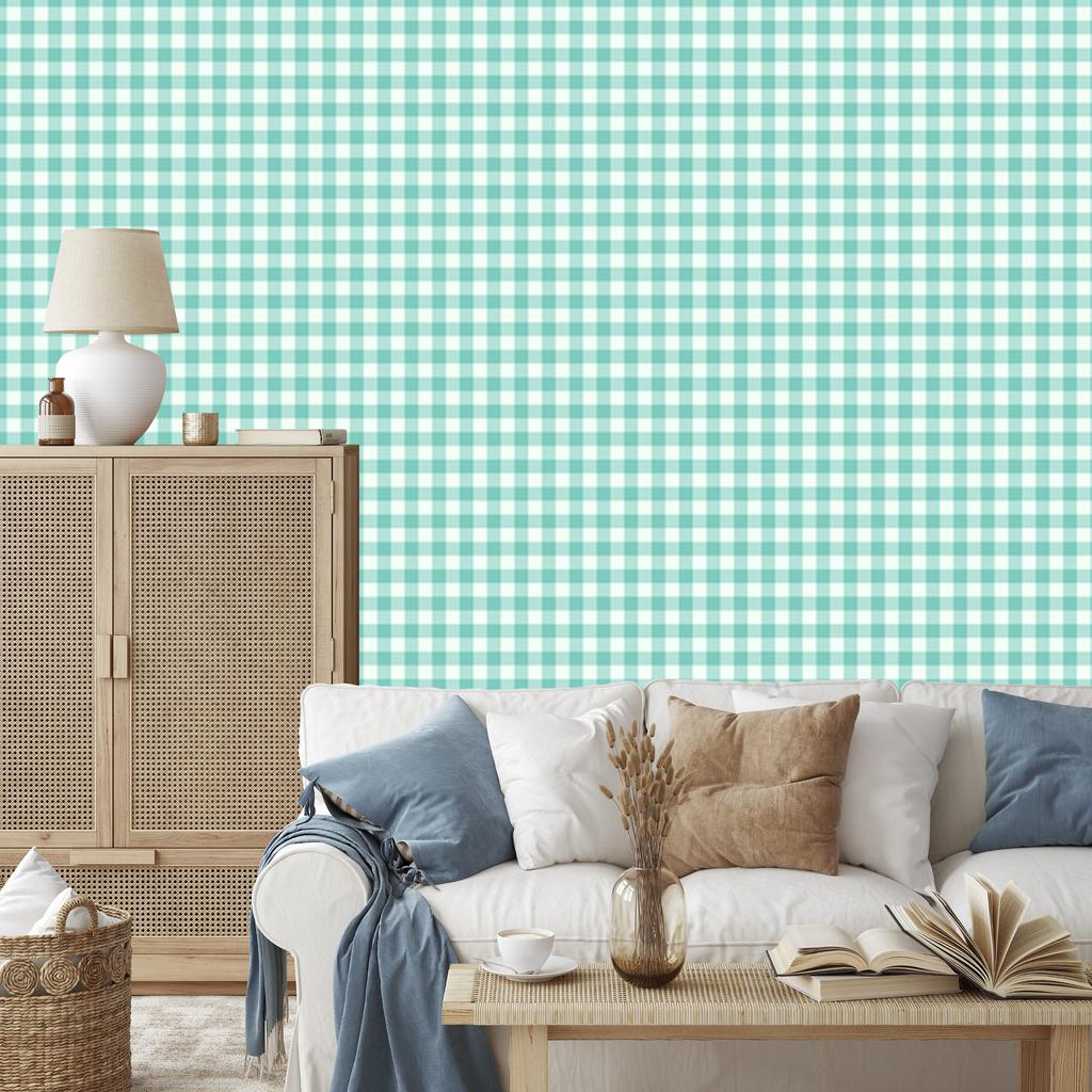 Mint fabric pattern wallpaper, soft shapes for living room and bedroom 50x1000