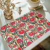 4pcs Linen Placemats Set, 12x18 Inches Red Flower and Green Leaf Patchwork Design, Perfect for Kitchen Dining Room Decor, Family Gatherings, Parties,