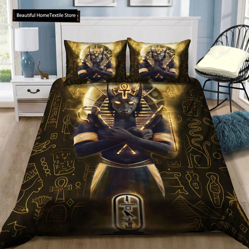 Ancient Egypt Anubis Egyptian Symbol Culture Comfortable Duvet Quilt Cover Pillowcase Bedding Set Children Bedroom Home Textile