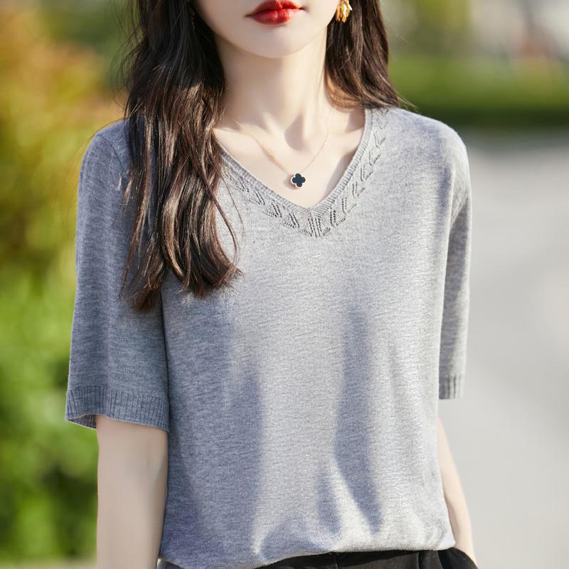 Women's Wool Sweater Qinghe Cashmere 50% Silk 50% Wool Autumn and Winter Wool Pullover Soft and Warm