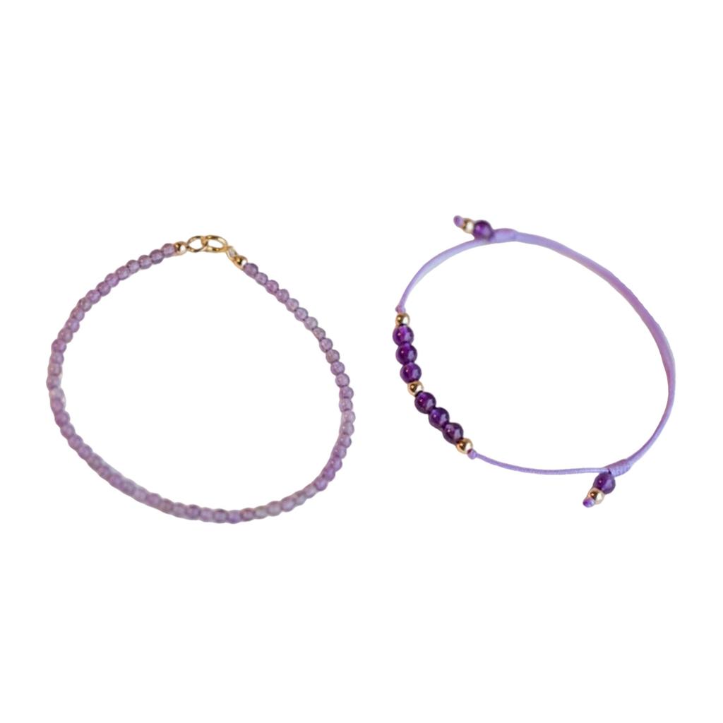 Stackable Amethyst Bracelet Featuring Gold Accent Beads Handmade Crystals Jewelry for Layer Wristwear Styles