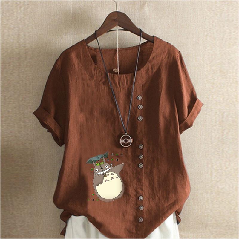 Damenmode Cartoon-Figuren Bedrucktes Kurzarm-T-Shirt Lockeres Baumwollhemd Lässige Lockere Sommerbluse Tops Übergröße