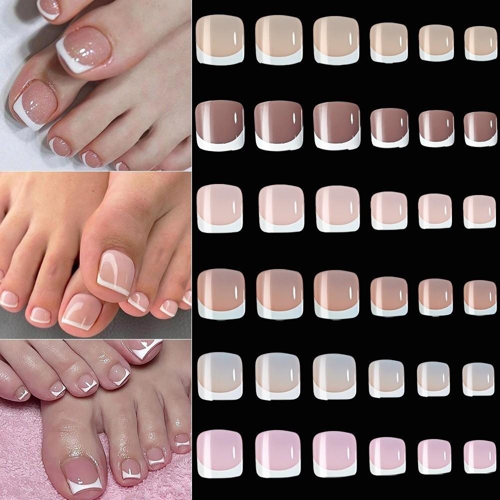 120Pcs Press on Short Tip Toenail Chic French Fake Toe Nails Luxury Tip Nails Set Nails Art