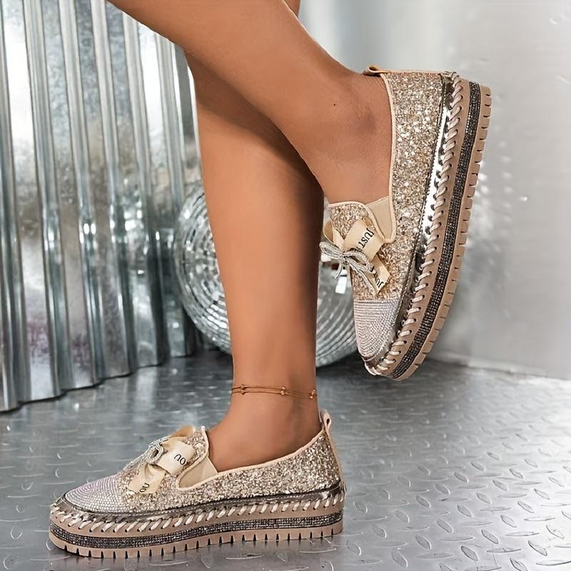 Stylish Women's Casual Shoes with Bows and Glittering Sequins A Must-have for Charming Outings Shoes for Women Elegant