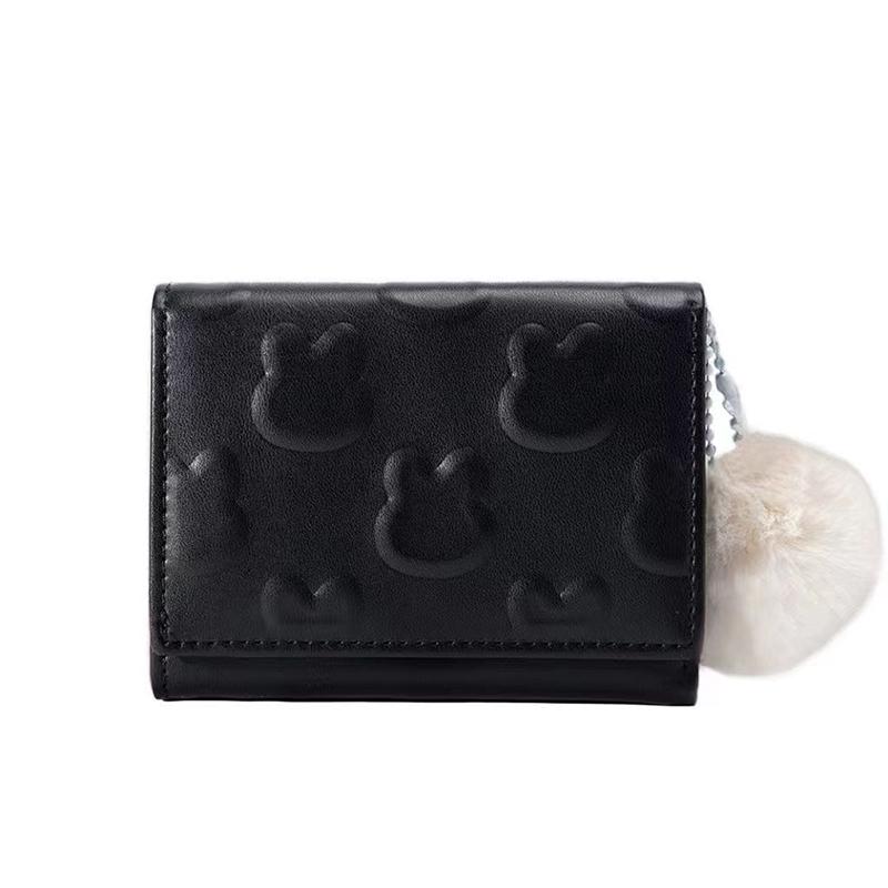 

Cartoon Small Wallet Cute Korean Short Wallet Women S Solid Color Cute Rabbit Pattern Simple Multi Card Bag Zero Wallet чёрный