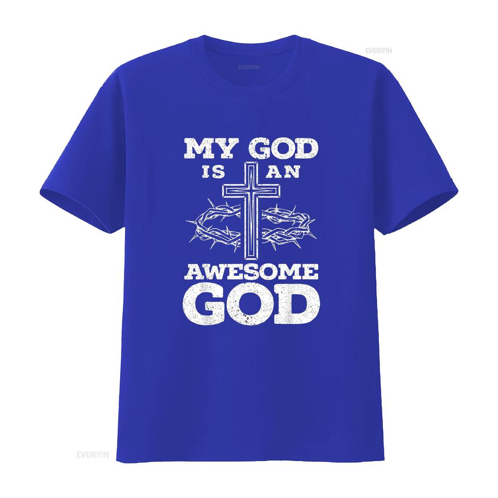 Womens My God Is An Awesome Christian Religious Jesus Christ T Shirt Black 2XL vintage Washed designer clothes Comfortable