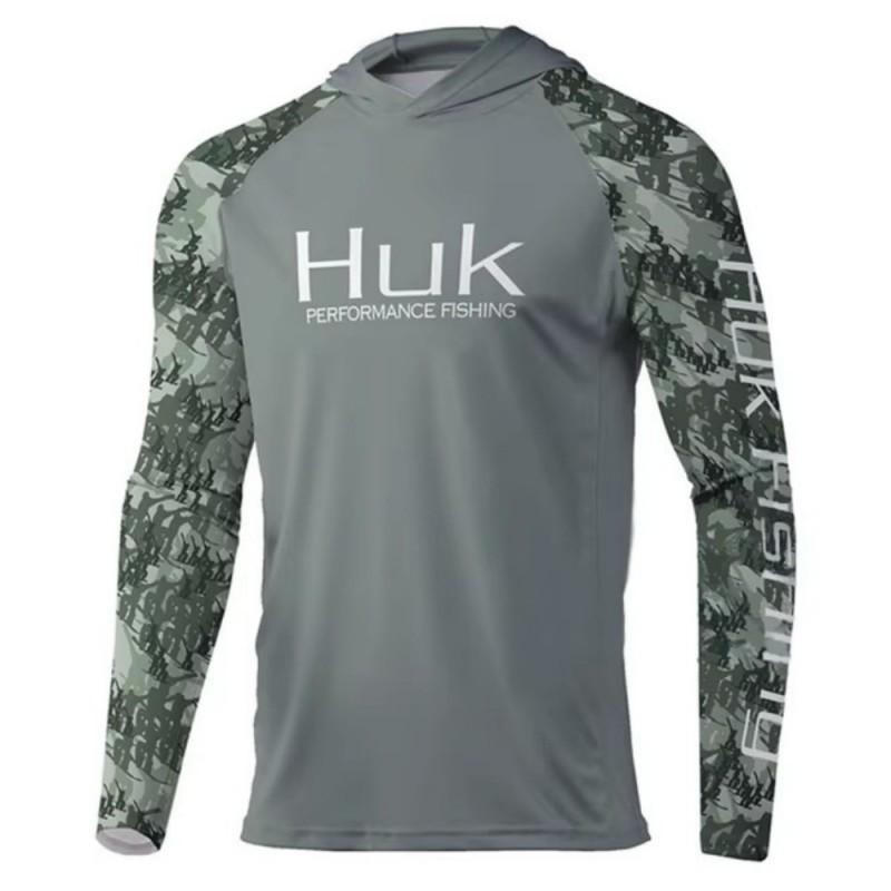 HUK Fishing Shirt Men's Long-sleeved Hooded Suit UPF50 Breathable T-shirt