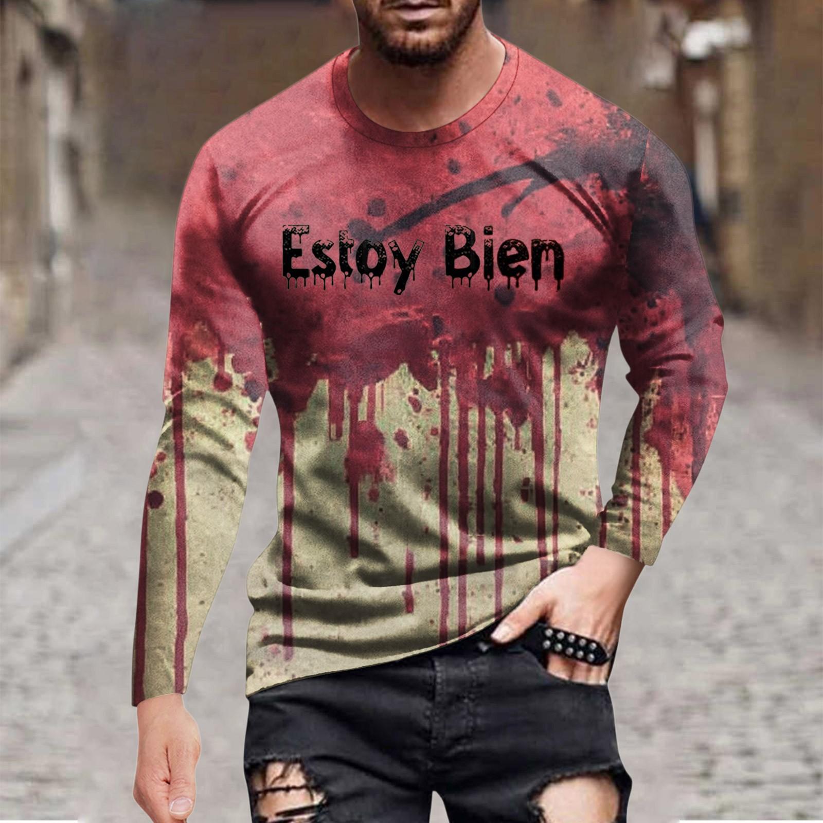 

Halloween Printed Men s Long-sleeved Top T-shirt Casual Daily Wear M Кіновар